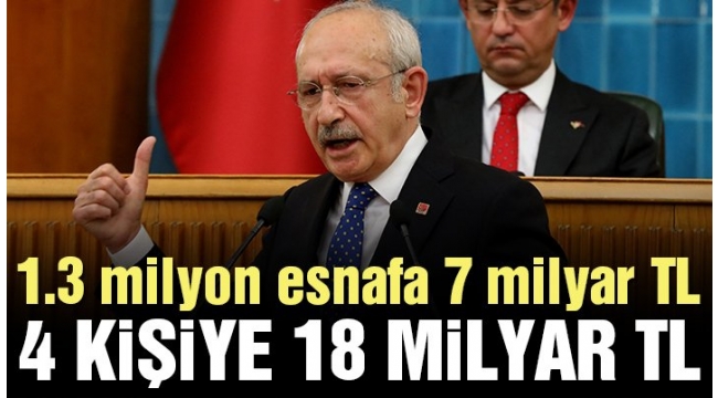 CHP Genel Başkanı Kemal Kılıçdaroğlu ,1.3 milyon esnafa 7 milyar, dört kişiye 18 milyar lira!