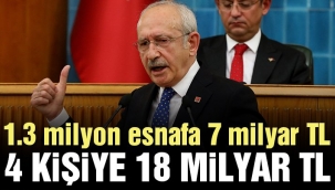 CHP Genel Başkanı Kemal Kılıçdaroğlu ,1.3 milyon esnafa 7 milyar, dört kişiye 18 milyar lira!