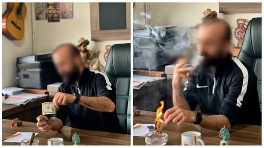 Afyon'da vurgun yapan çetenin lideri dolarları ateşe verip purosunu yakmış