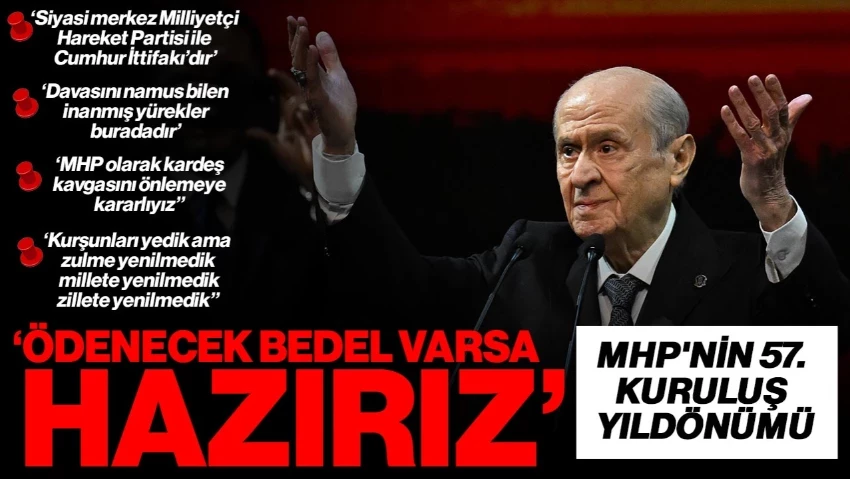 MHP'nin 57. Kuruluş Yıldönümü: Devlet Bahçeli'den Kritik Mesajlar: Ödenecek Bir Bedel Varsa Hazırız